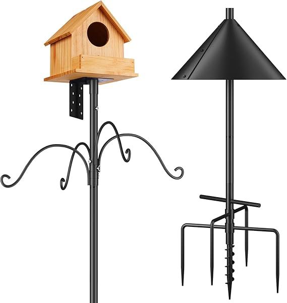 Bird Feeder Pole 92 Inch,Bird House Pole Mount Kit,Heavy Duty Stand 5-Prong Anchor Feeding Statio... | Amazon (US)