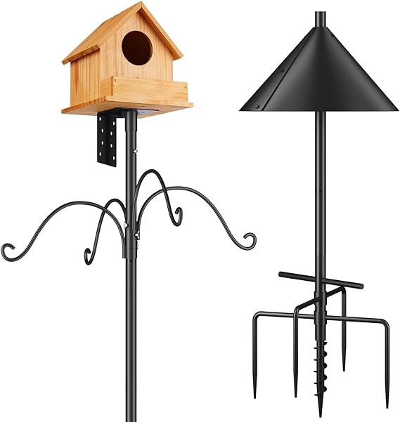 Bird Feeder Pole 92 Inch,Bird House Pole Mount Kit,Heavy Duty Stand 5-Prong Anchor Feeding Statio... | Amazon (US)