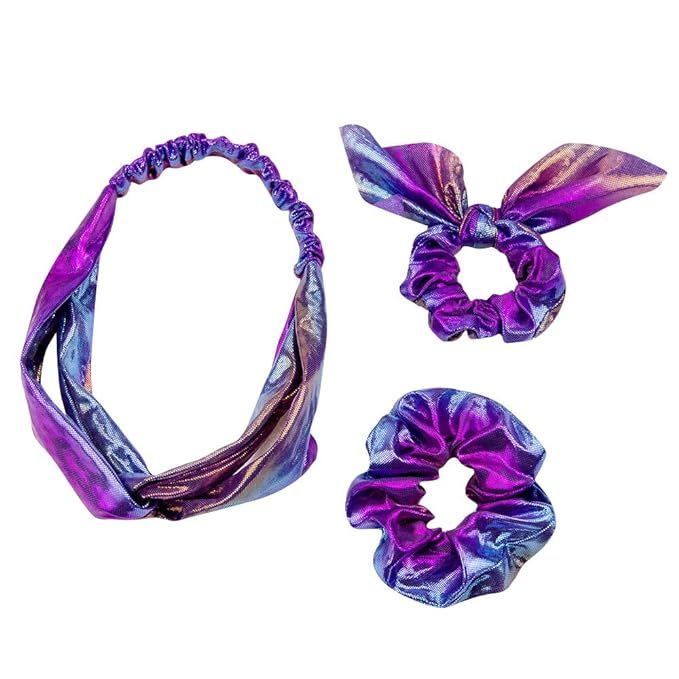 3 in1 Shiny Hologram Metallic Rainbow Bows Scarf Hair Scrunchies Bands Two-tone Mermaid Bunny Ear... | Amazon (US)