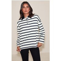 White Stripey Collar Detail Long Sleeve Rugby Top | PrettyLittleThing US