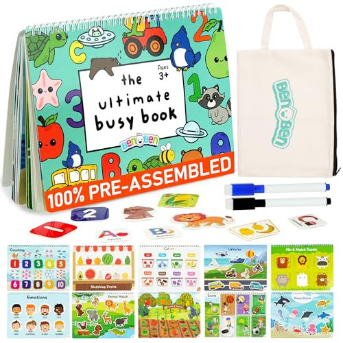 BenBen Busy Book for Toddlers, 30 Pages, Pre-Assembled, Preschool Learning Activities, Montessori Toys for Ages 3 and Up, Autism Sensory Toys, Kids Educational Activity Book, Birthday Gift | Amazon (US)