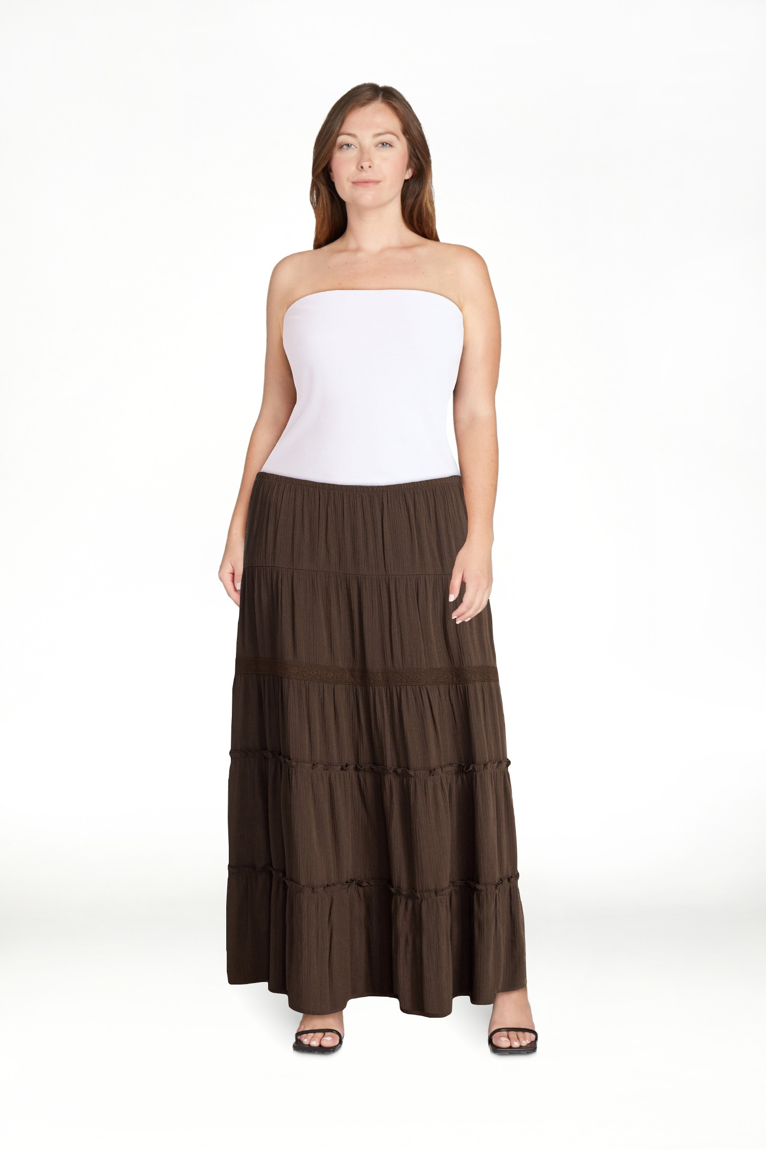 No Boundaries Lace Insert Tiered Maxi Skirt, Women's XXS-XXL | Walmart (US)
