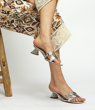 Cecelia New York Bunny Patent Mirror Metallic Speccio Scalloped Leather Dress Slide Sandals | Dil... | Dillard's
