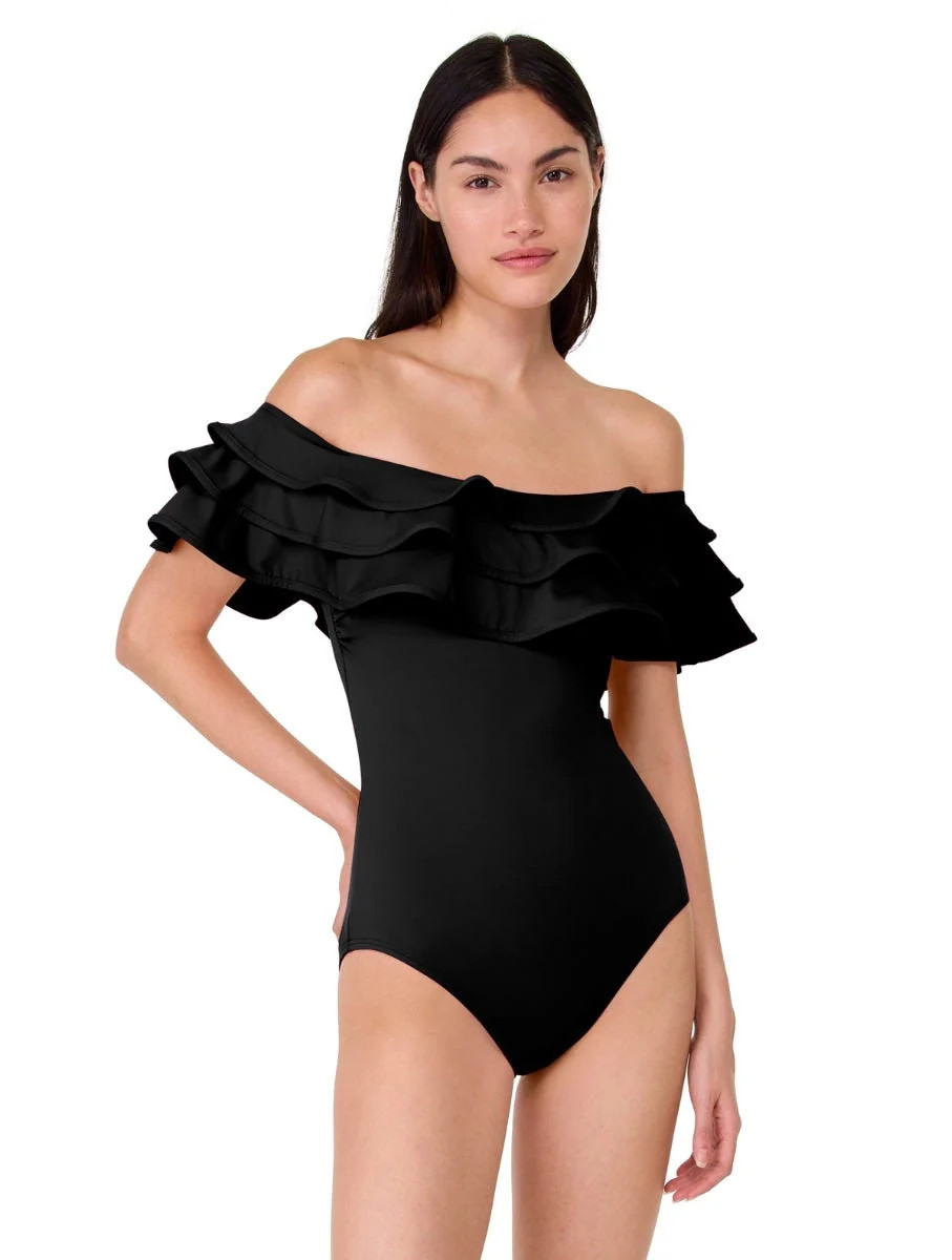 kate spade new york Off the Shoulder Ruffle One Piece Swimsuit - Solids | Beach2Ocean