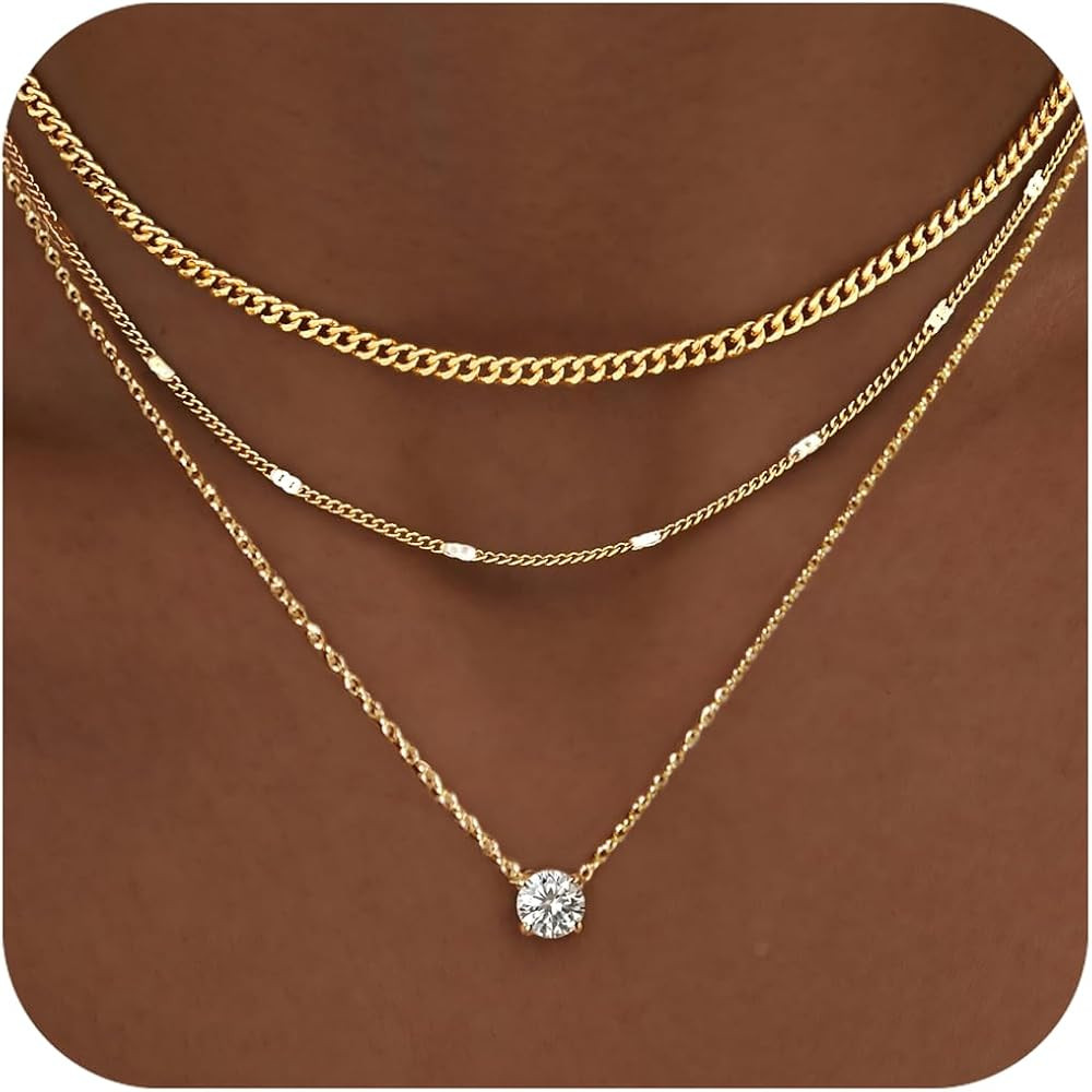 WomenGifts Layered Gold Necklaces for Women, 14K Gold Sterling Silver Plated Dainty Pendant Neckl... | Amazon (US)