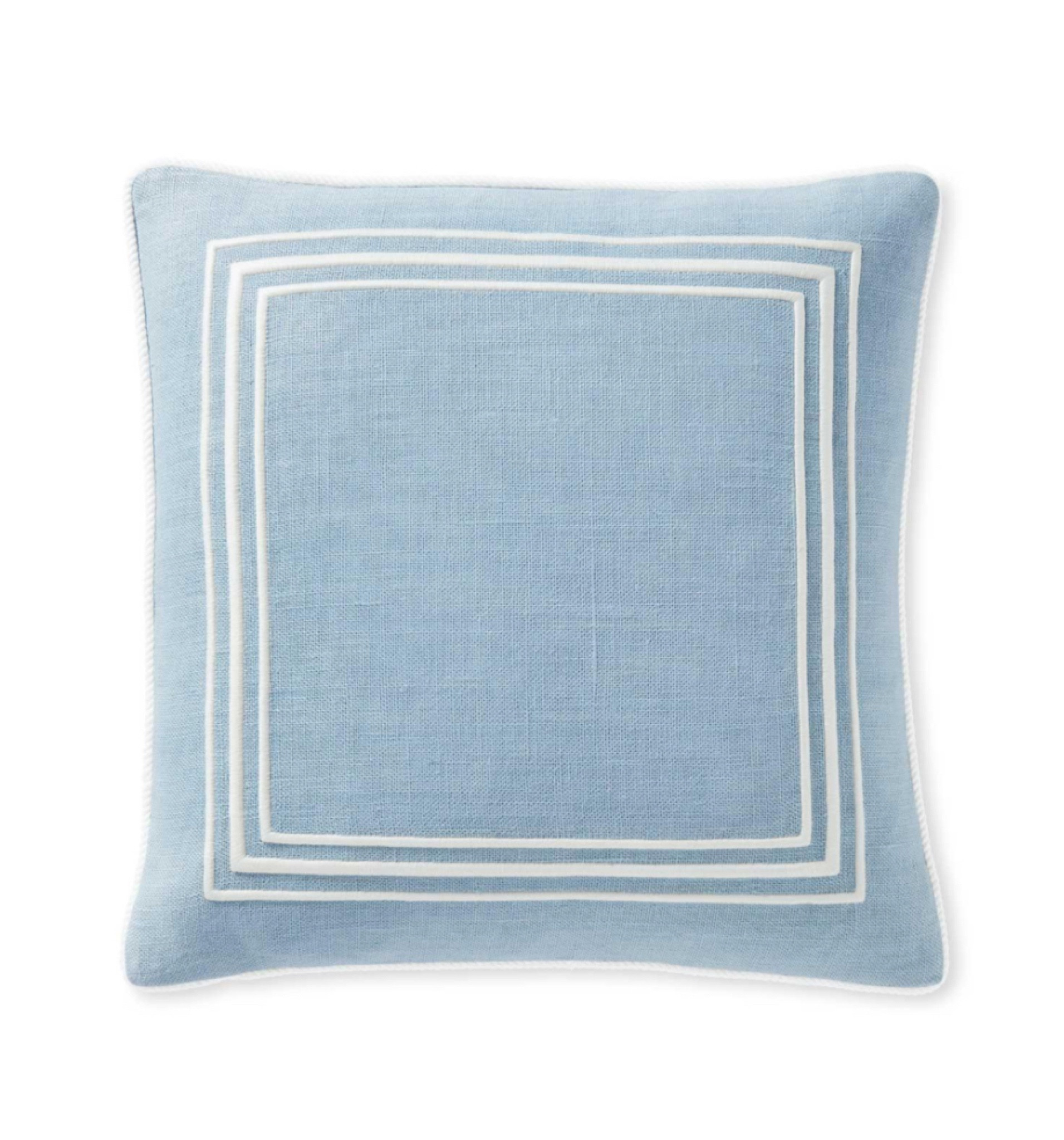Gorgeous coastal blue Riva pillow by Serena and Lily! Made of high-quality linen with a cotton interior. Gorgeous piping. Even more beautiful in person! 