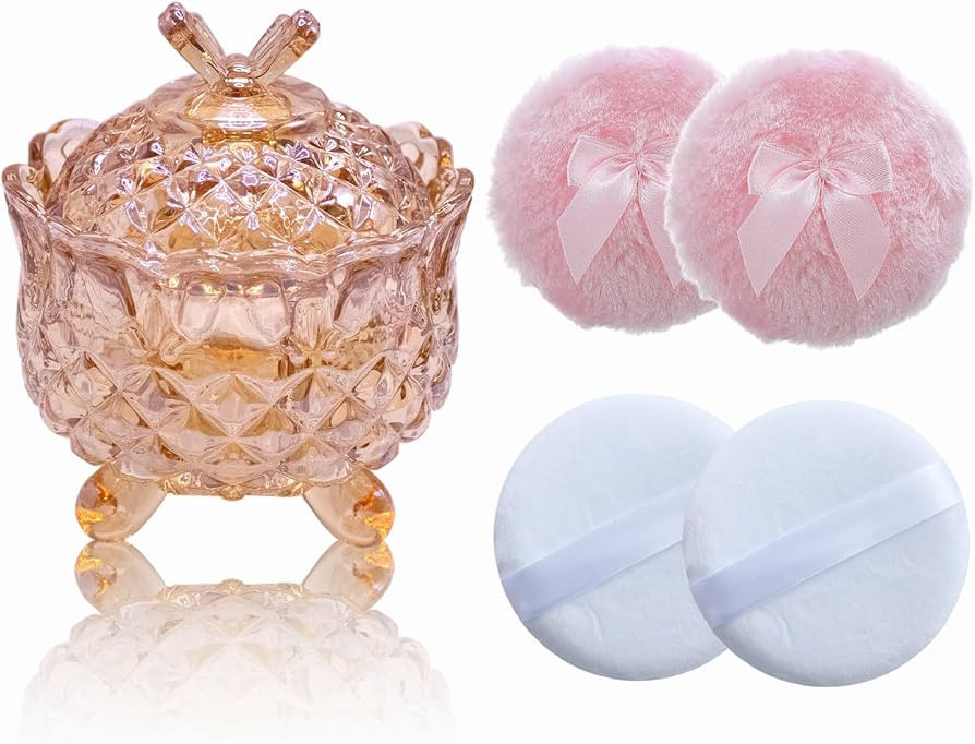 5 Pieces Large Body Powder Puff and Powder Container, Crystal Case for Dust Puff, Powder applicat... | Amazon (US)