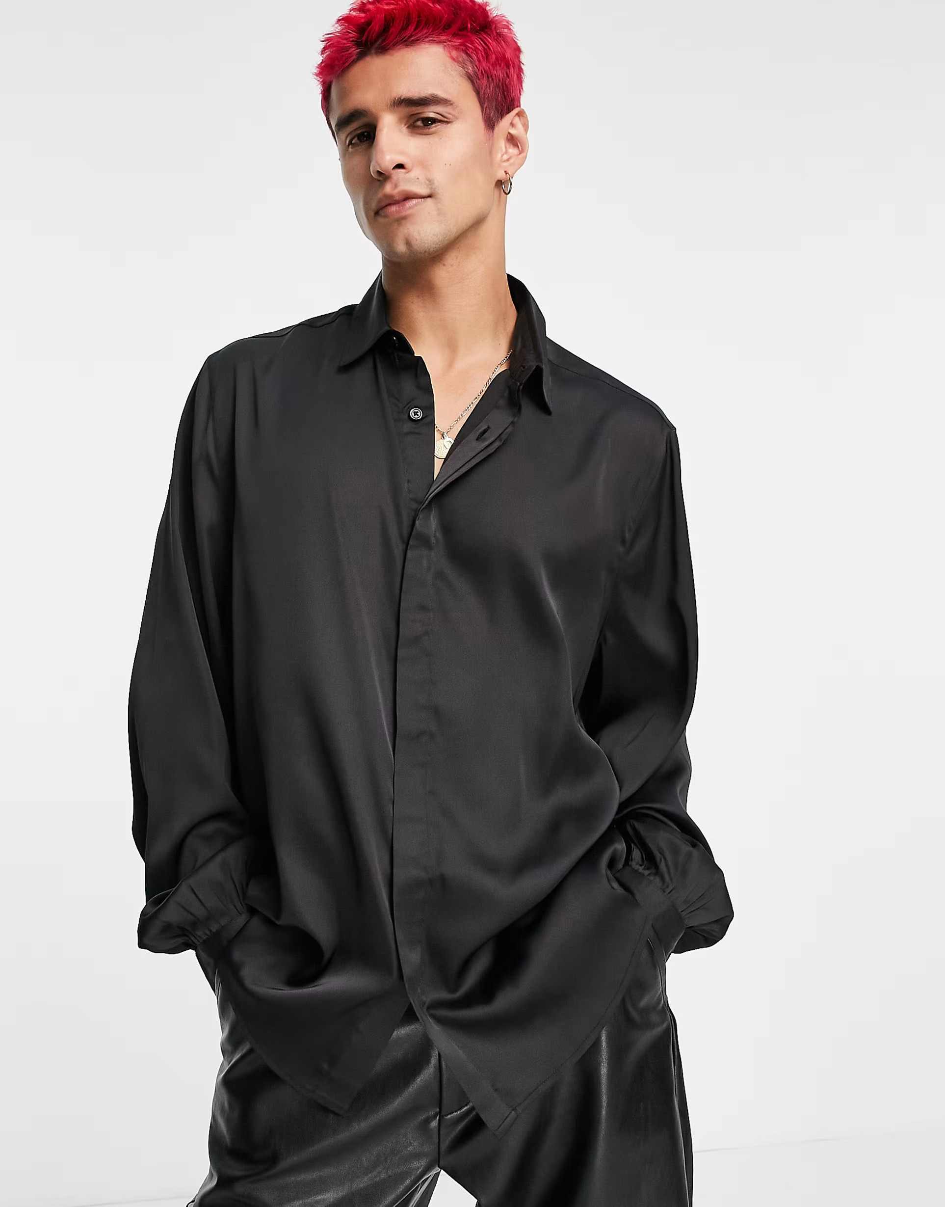 ASOS DESIGN satin shirt with volume blouson sleeve in black | ASOS (Global)
