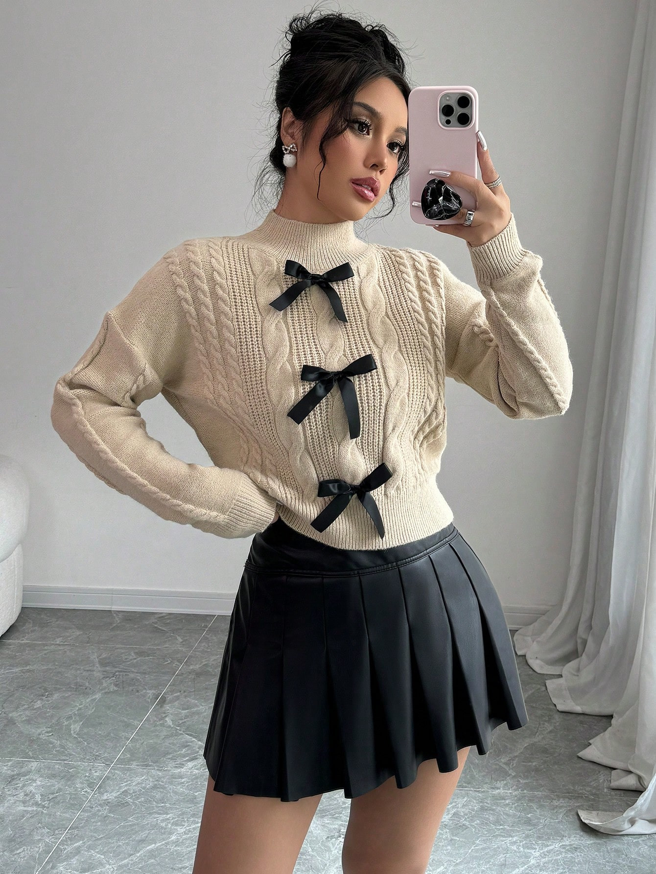 SHEIN Elenzya Women Bow Decor Crew Neck Long Sleeve Sweater, Stylish Pullover For Autumn/Winter | SHEIN