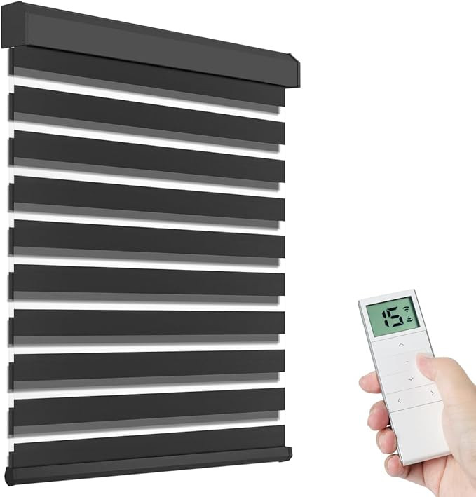 Motorized Zebra Shades with Remote Control, Electric Dual Layer Sheer Roller Blind Compatible wit... | Amazon (US)