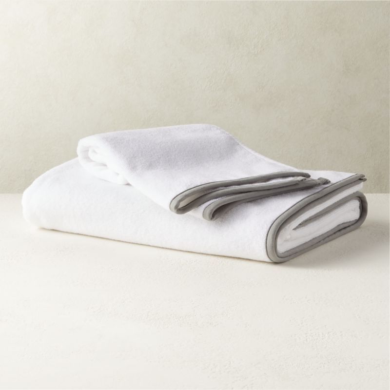 Cam Organic Cotton Sateen Stitch White/Grey Bath Towels | CB2 | CB2