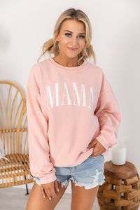 Mama Vintage Corded Graphic Pink Sweatshirt | The Pink Lily Boutique
