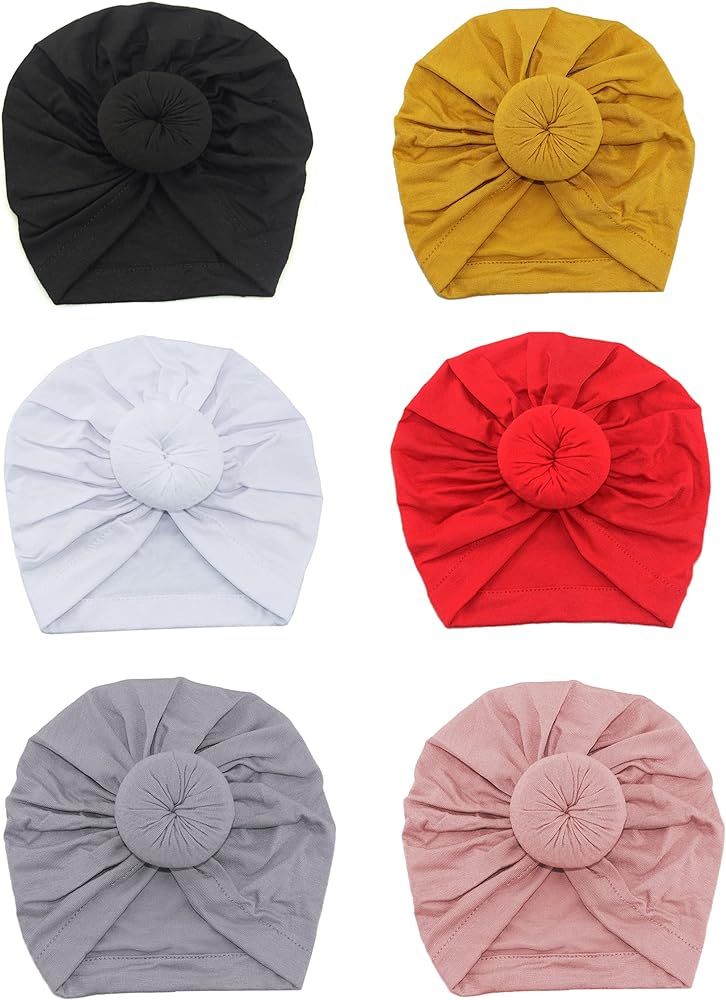 Bestjybt 6 Pcs Baby Turban Knot Hats Newborn Infant Toddler Hospital Hat Cotton Head Wrap (6-36 M... | Amazon (US)