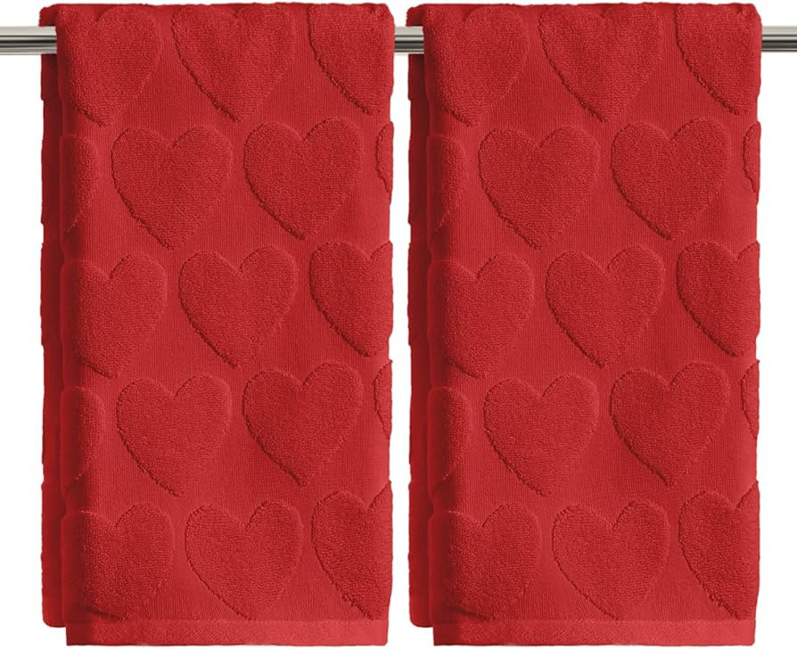 Artoid Mode 2 Pcs Red 3D Love Heart Jacquard Valentine Hand Towels for Bathroom, 100% Cotton Soft... | Amazon (US)