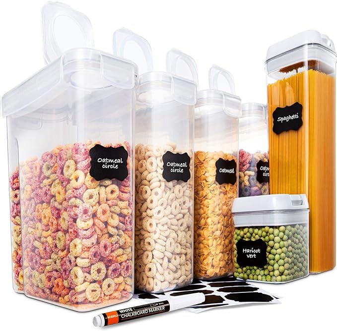 ICERO Set of 6 Cereal & Food Containers Storage Set, Kitchen Pantry Organization, 24 Labels and P... | Amazon (US)