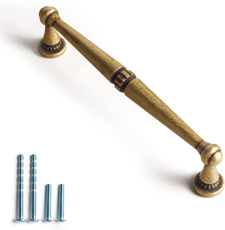 Goo-Ki 6 Pack Antique Brass Cabinet Handles, 6-5/16"(160mm) c-c Retro Brass Drawer Pulls, Solid V... | Amazon (US)