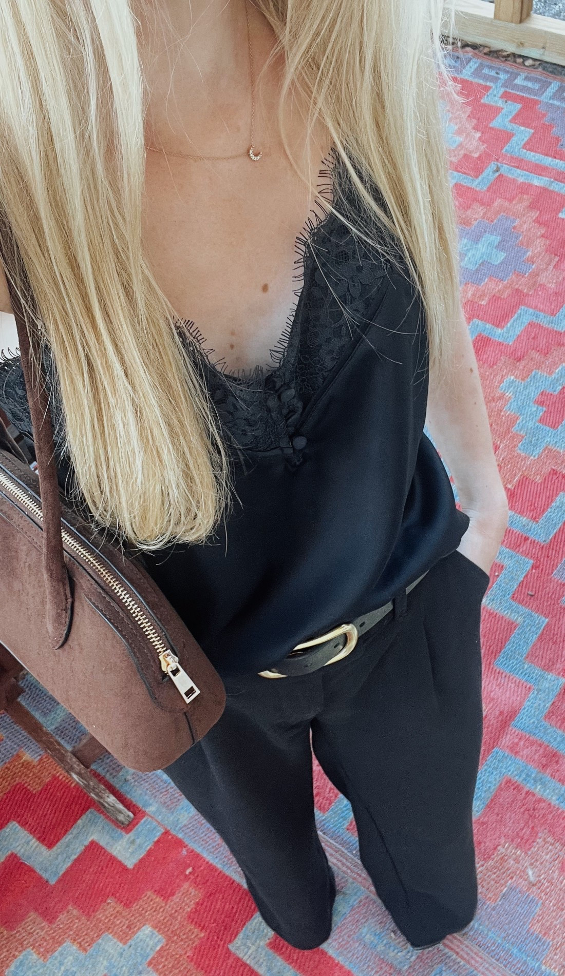 All black date night outfit, silk lace top, date night chic, Fall outfit, brown suede handbag, Abercrombie, American Eagle, Target

#LTKSeasonal #LTKFindsUnder50 #LTKSaleAlert