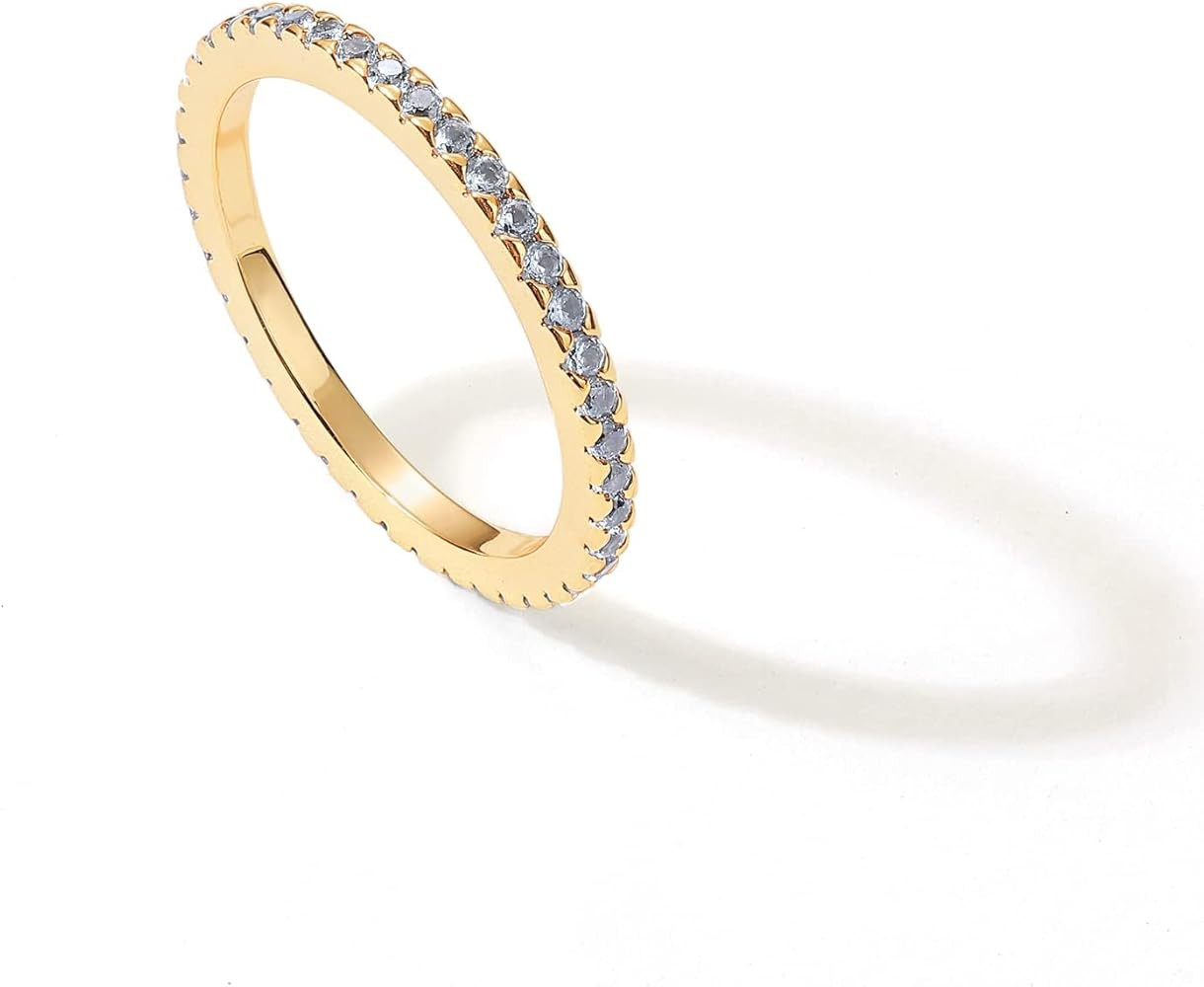 PAVOI 14K Gold Plated Sterling Silver Colored CZ Stones Stackable Ring | Simulated Diamond Eterni... | Amazon (US)