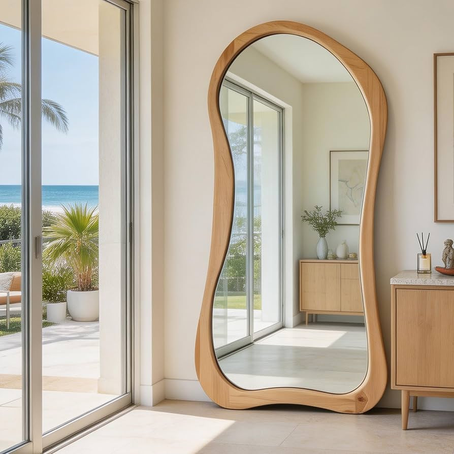 71"x33.5" Irregular Full Length Mirror with Solid Wood Frame | Amazon (US)