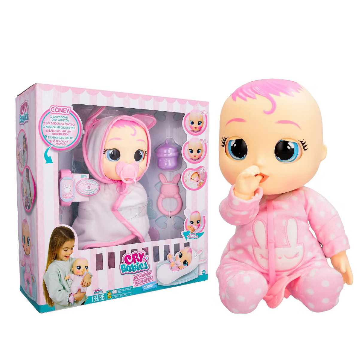 Cry Babies Newborn Coney Interactive Baby Doll with 20+ Baby Sounds and Interactive Bracelet | Target