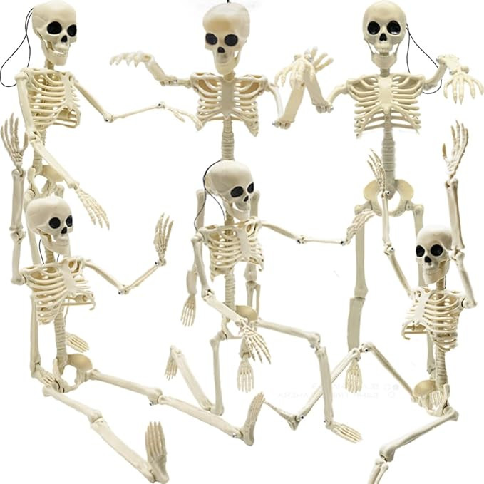 6PCS Skeleton Halloween Decorations, 16 in Full Body Poseable Small Skeleton Plastic Bones with M... | Amazon (US)