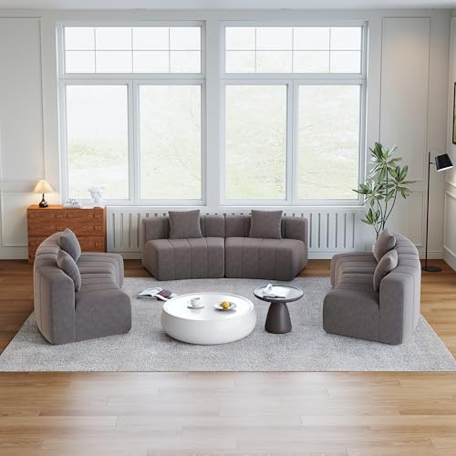 Chenille Curved sectional Sofa with 6 Pillows,Curved Symmetrical Modular Semi Circular Sofa Sectional for Bedroom, Living Room, Office for Leisure or nap, Reading Room, and Lobby | Amazon (US)