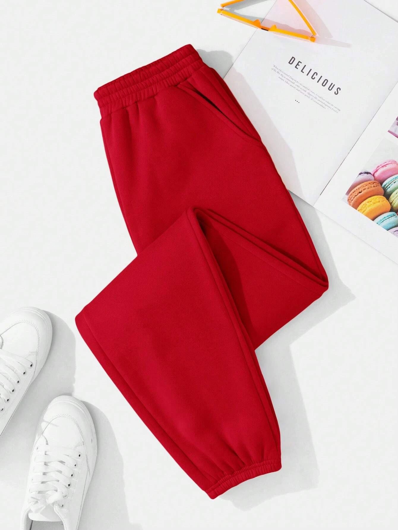 Solid Elastic Waist Slant Pocket Sweatpants | SHEIN