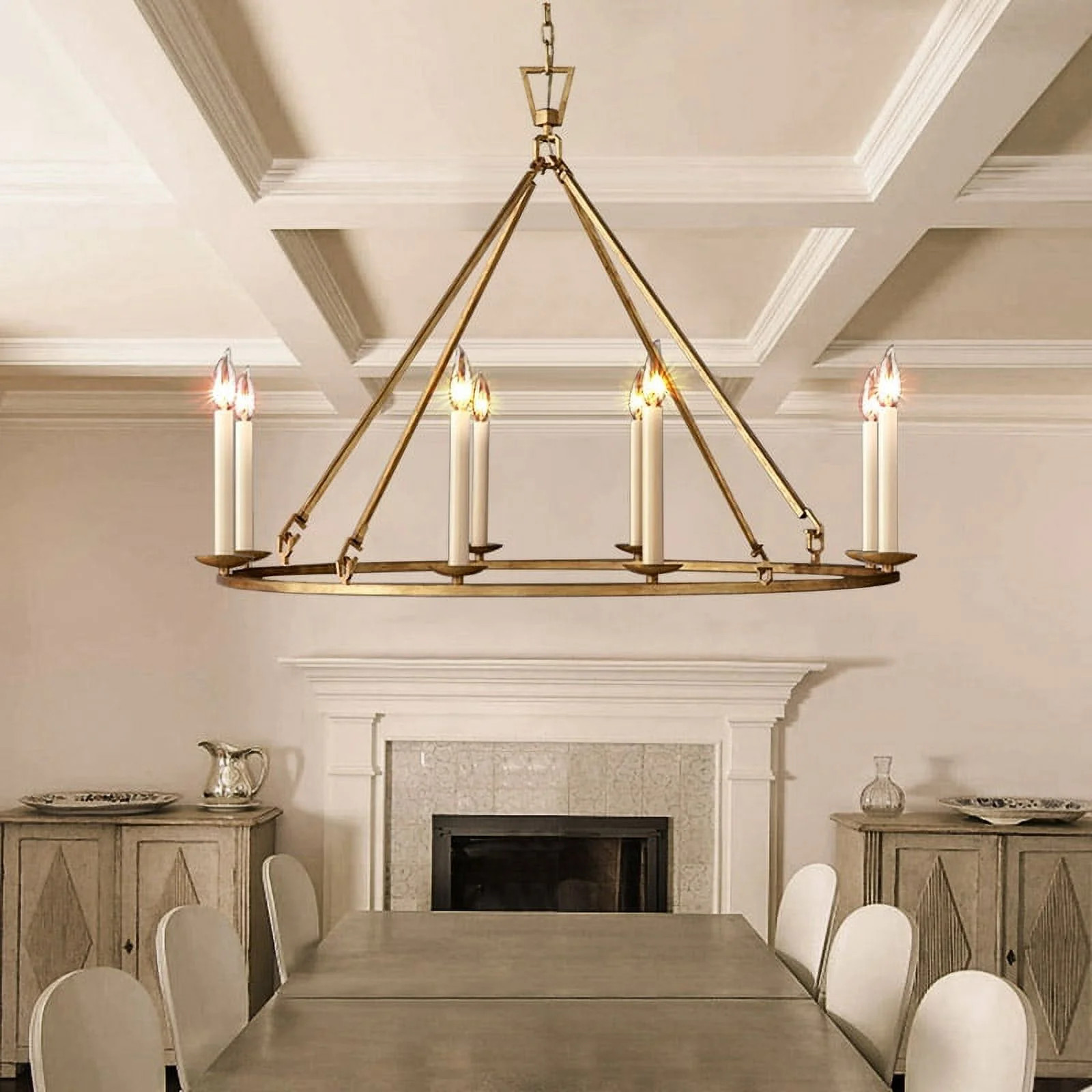 Homary Rustic Candle 8-Light Round Chandelier Antique Brass Living Room | Walmart (US)