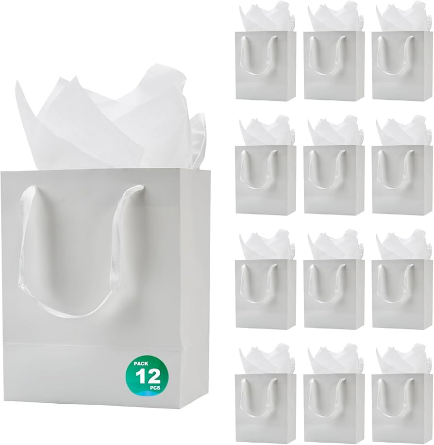Aosric 12 Pack 8x5x10 White Gift Bags with Ribbon Handles, Medium Sturdy & Reusable Premium Paper... | Amazon (US)