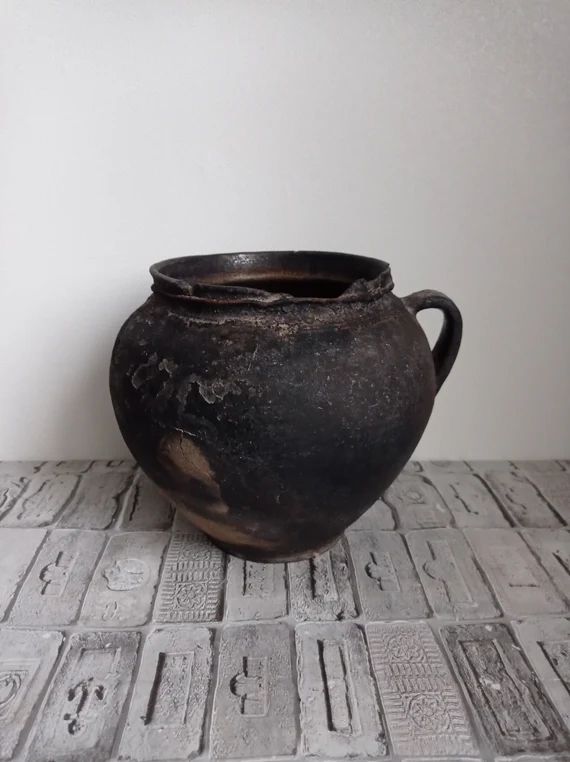 Vintage Black Clay Pot Old Clay Pot Wabi Sabi Pottery | Etsy | Etsy (US)