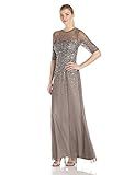 Adrianna Papell Women's 3/4 Sleeve Beaded Illusion Gown with Sweetheart Neckline, Lead, 4 | Amazon (US)