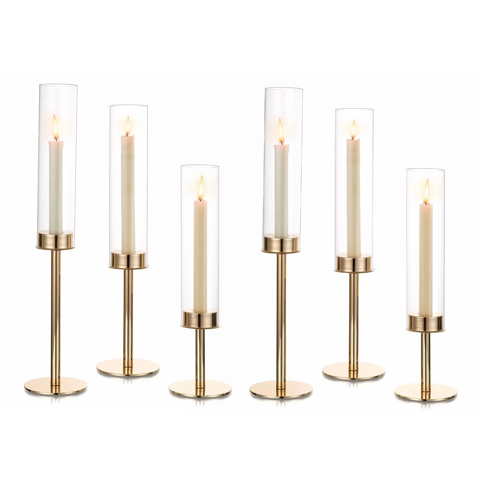 Nuptio Open End Cylinder Glass Hurricane Candle Holders， Tall Gold Brass Candlestick Holder，G... | Walmart (US)