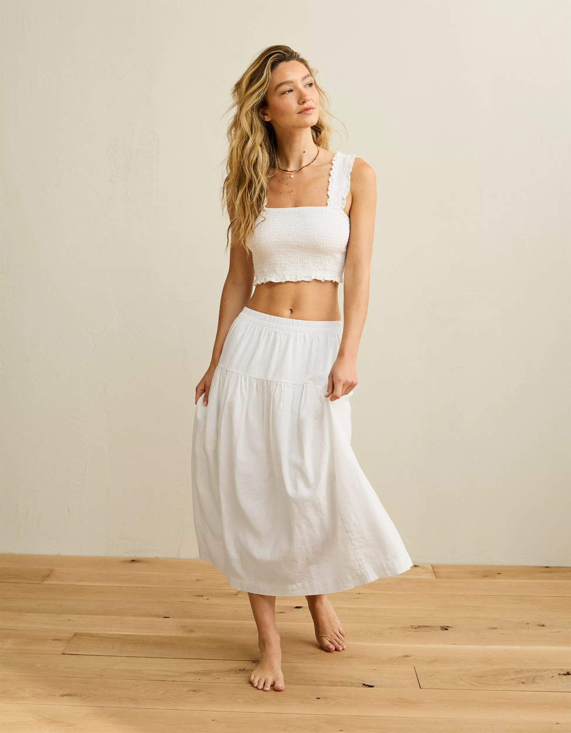 AE Mid-Rise Linen-Blend Maxi Skirt | American Eagle Outfitters (US & CA)