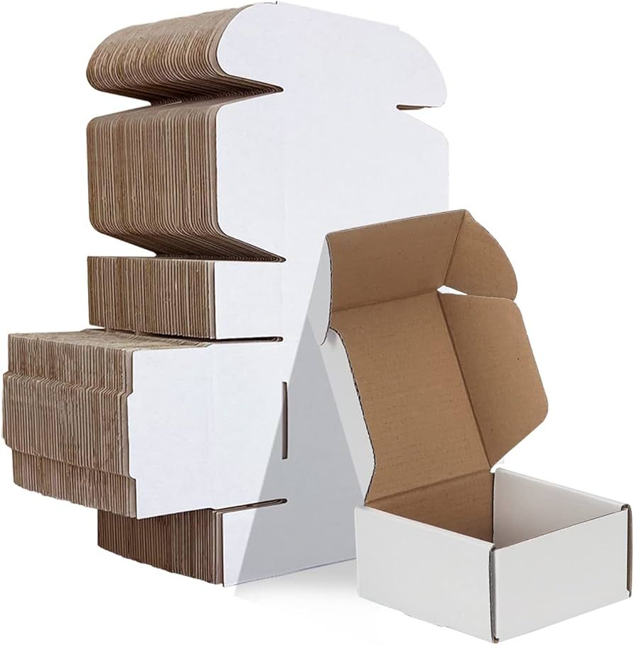 HORLIMER 4x4x2 inches Shipping Boxes Set of 50, White Corrugated Cardboard Box Literature Mailer | Amazon (US)