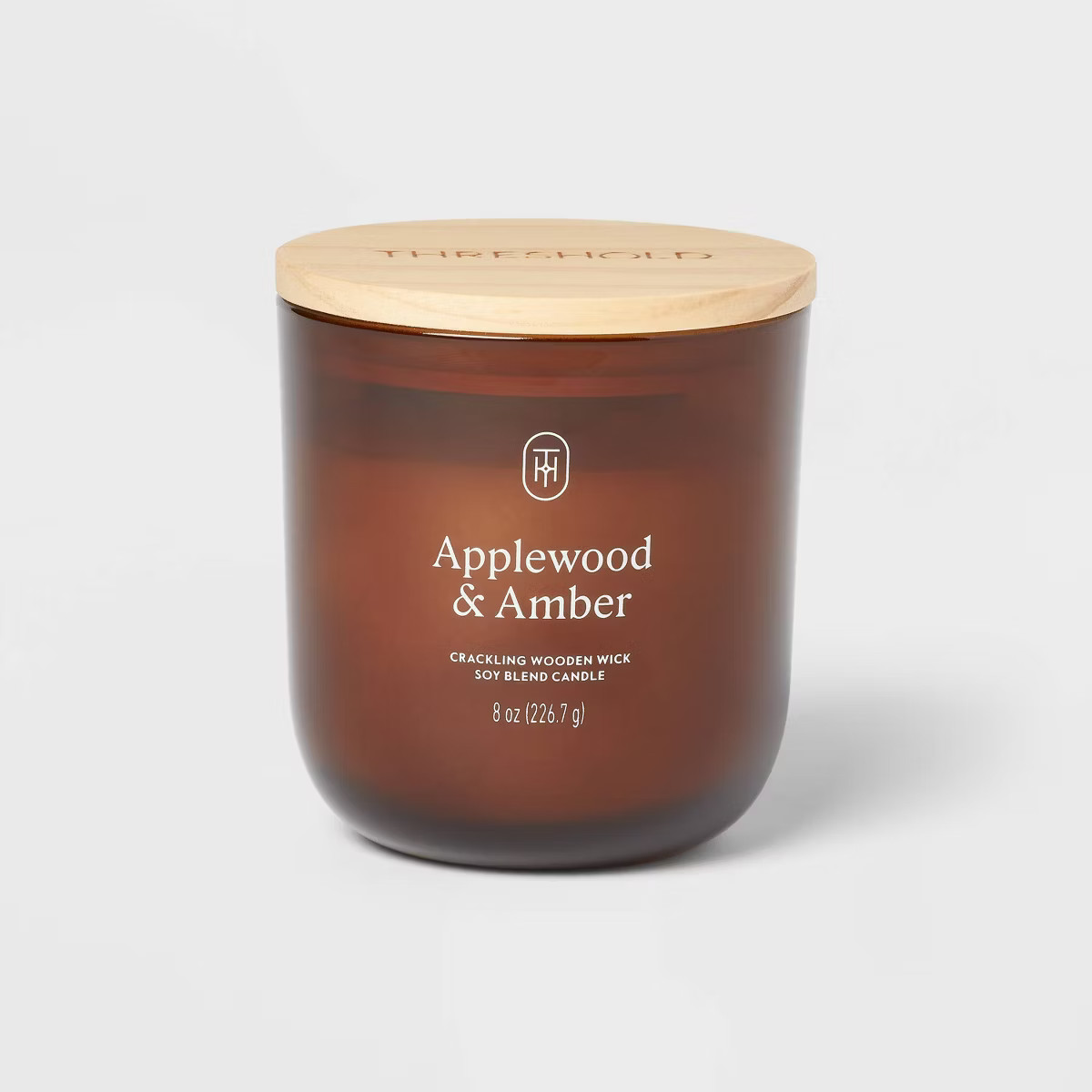 Amber Glass Wooden Wick Applewood and Amber Jar Candle 8oz - Threshold™ | Target