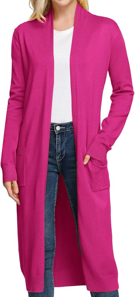 GRACE KARIN Essential Solid Open Front Maxi Long Knitted Cardigan Sweater for Women | Amazon (US)