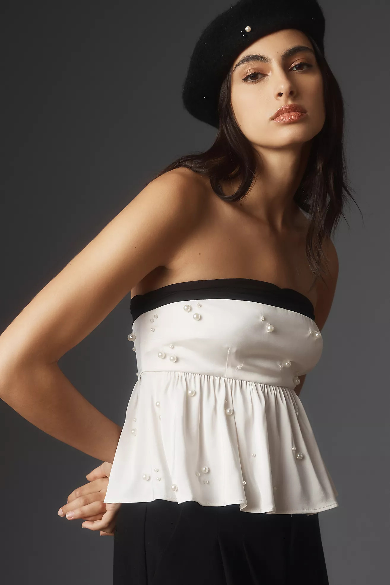 Maeve Strapless Pearl Peplum Top | Anthropologie (US)