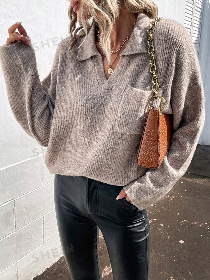 SHEIN LUNE Pocket Front Drop Shoulder Sweater | SHEIN USA | SHEIN