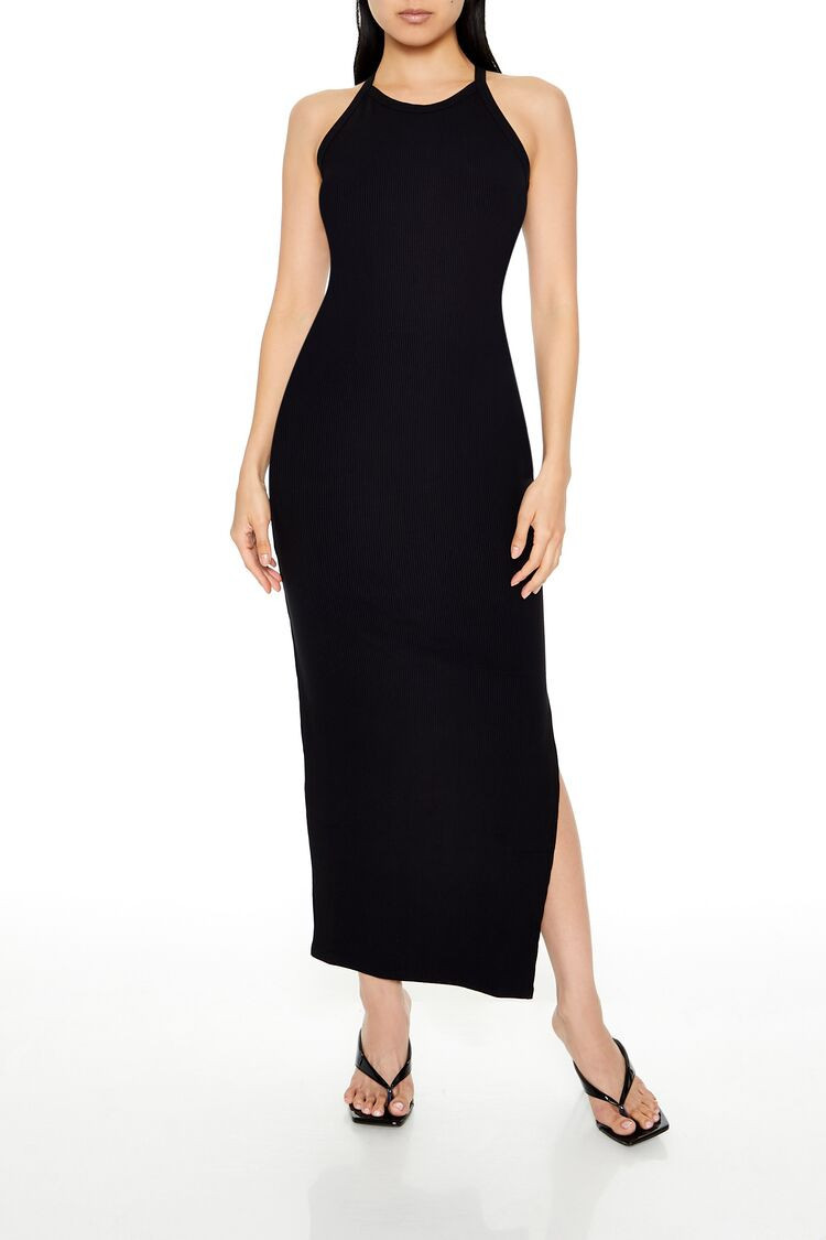 Women's Ribbed Racerback Maxi Dress in Black Small | Forever 21
