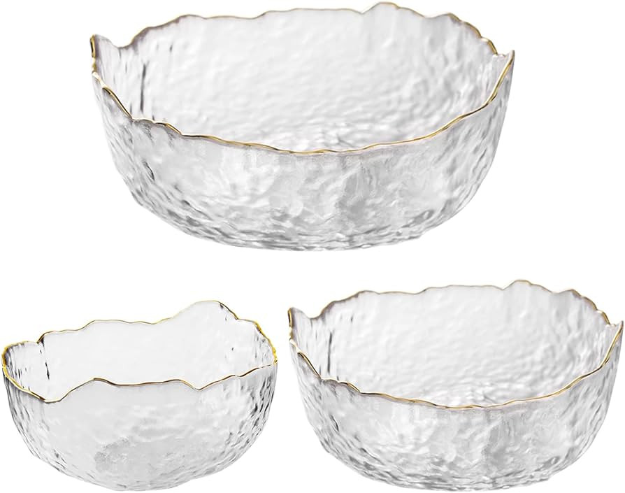 Glass Salad Bowls Set of 3 Phnom Penh Mixing Bowls Irregular Shape Serving Bowls for Kitchen Prep... | Amazon (US)