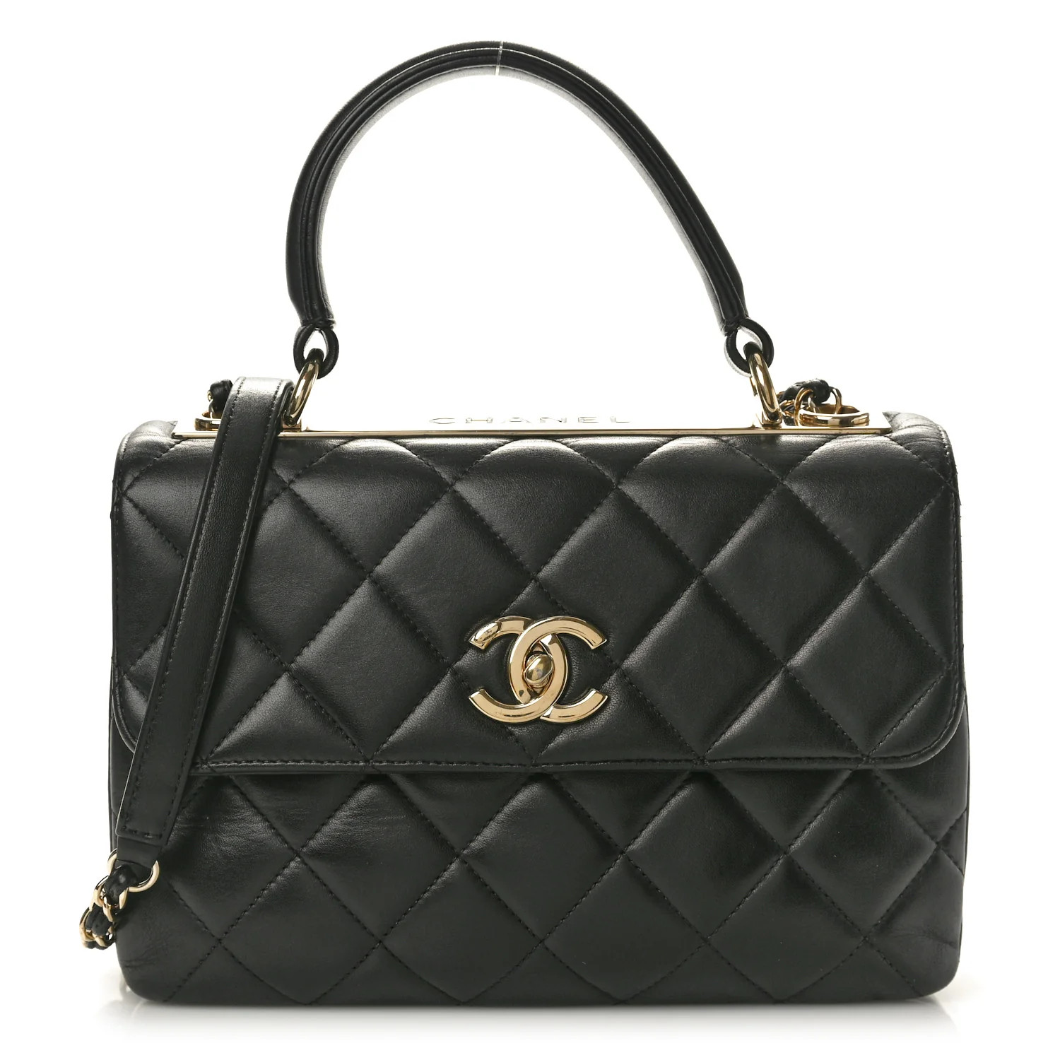 Lambskin Quilted Small Trendy CC Dual Handle Flap Bag Black | FASHIONPHILE (US)