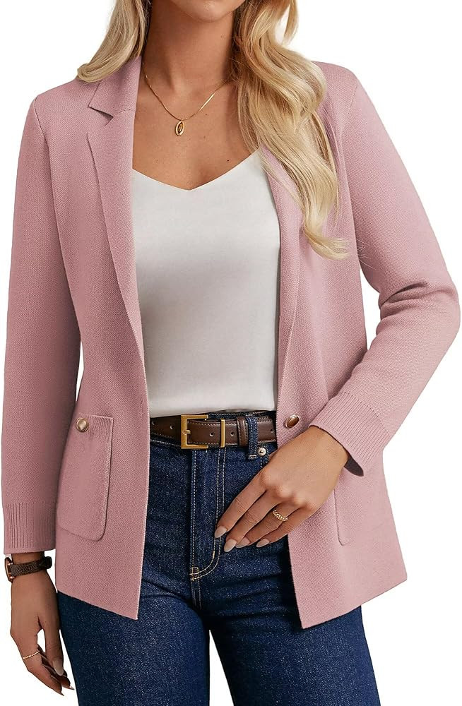 GRACE KARIN Women Sweater Blazers Business Casual Long Sleeve Work Cardigan Open Front Lapel Suit... | Amazon (US)