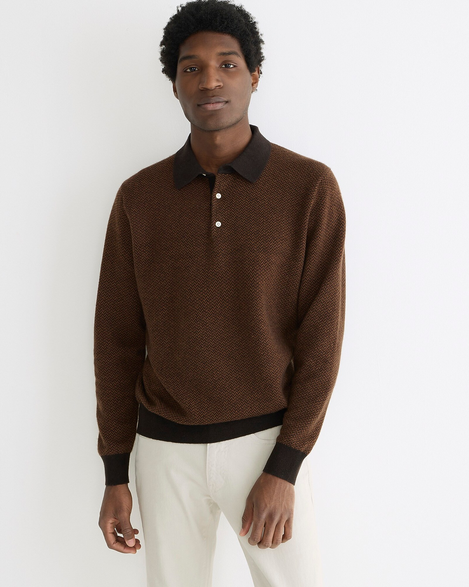Cashmere herringbone jacquard collared sweater | J. Crew US