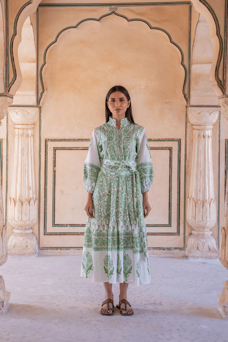 Sue Sartor Flounce™️ | Basil/Cardamom Fan Flower Print | SUE SARTOR