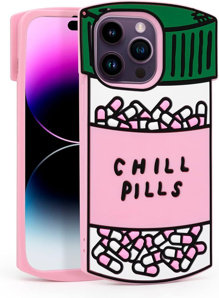 Cute Chill Pills iPhone 14 Pro Max Case, Capsule Bottle 3D Funny Cartoon Soft Silicone Full Prote... | Amazon (US)