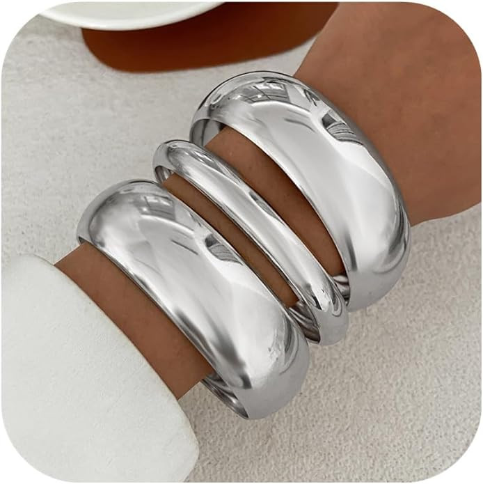 Chunky Gold Bangle Bracelets for Women Trendy Stack Wide Wrist Cuff Bracelets Statement Arm Cuff ... | Amazon (US)