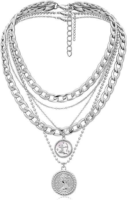 Amazon.com: MJartoria Gold Layered Necklaces for Women Trendy Retro Coin Pendant Necklace Dainty ... | Amazon (US)