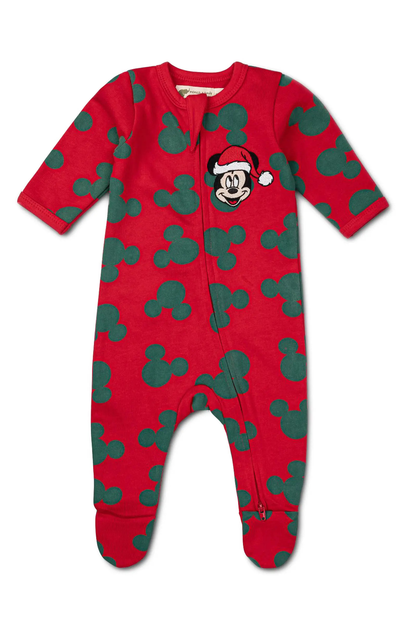 Monica + Andy Mickey Mouse Print Holiday One-Piece Footie Pajamas | Nordstrom | Nordstrom
