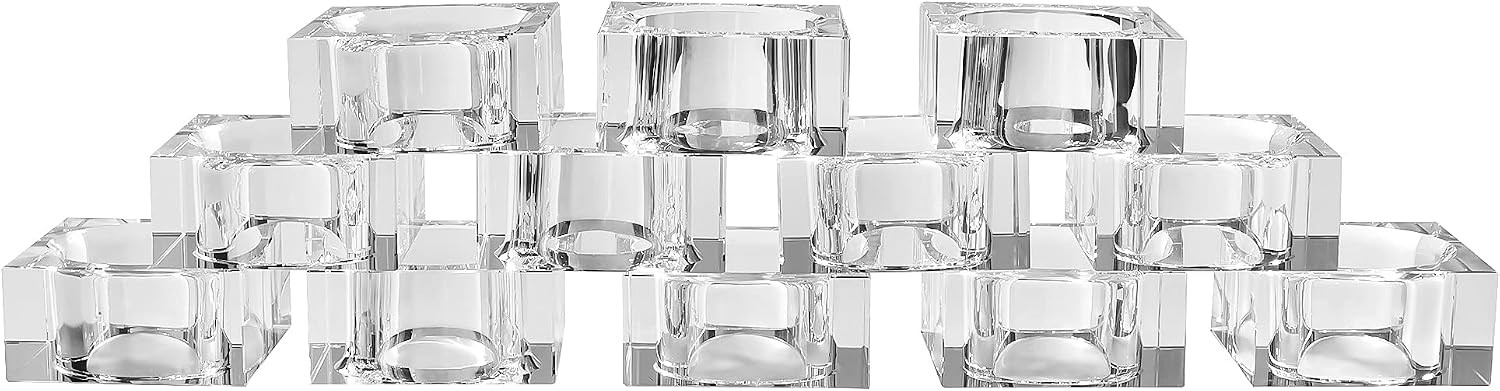 Kitcom Mini Napkin Rings Set of 12 Square-Shaped, Crystal Napkin Ring for Thanksgiving, Christmas, Family Gathering, Wedding Reception, Clear with Gift Box | Amazon (US)