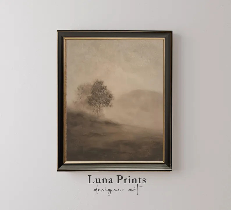 Muted Sepia Tree Landscape Foggy Art Vintage Moody Nature Painting Neutral Digital Download | 12-... | Etsy (Global)
